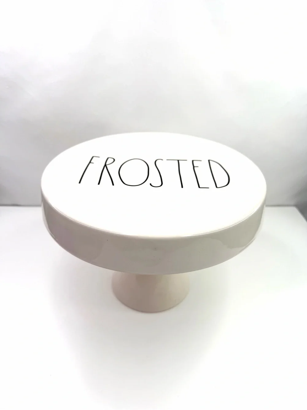 Rae Dunn White Black Frosted White Ceramic Cake Stand